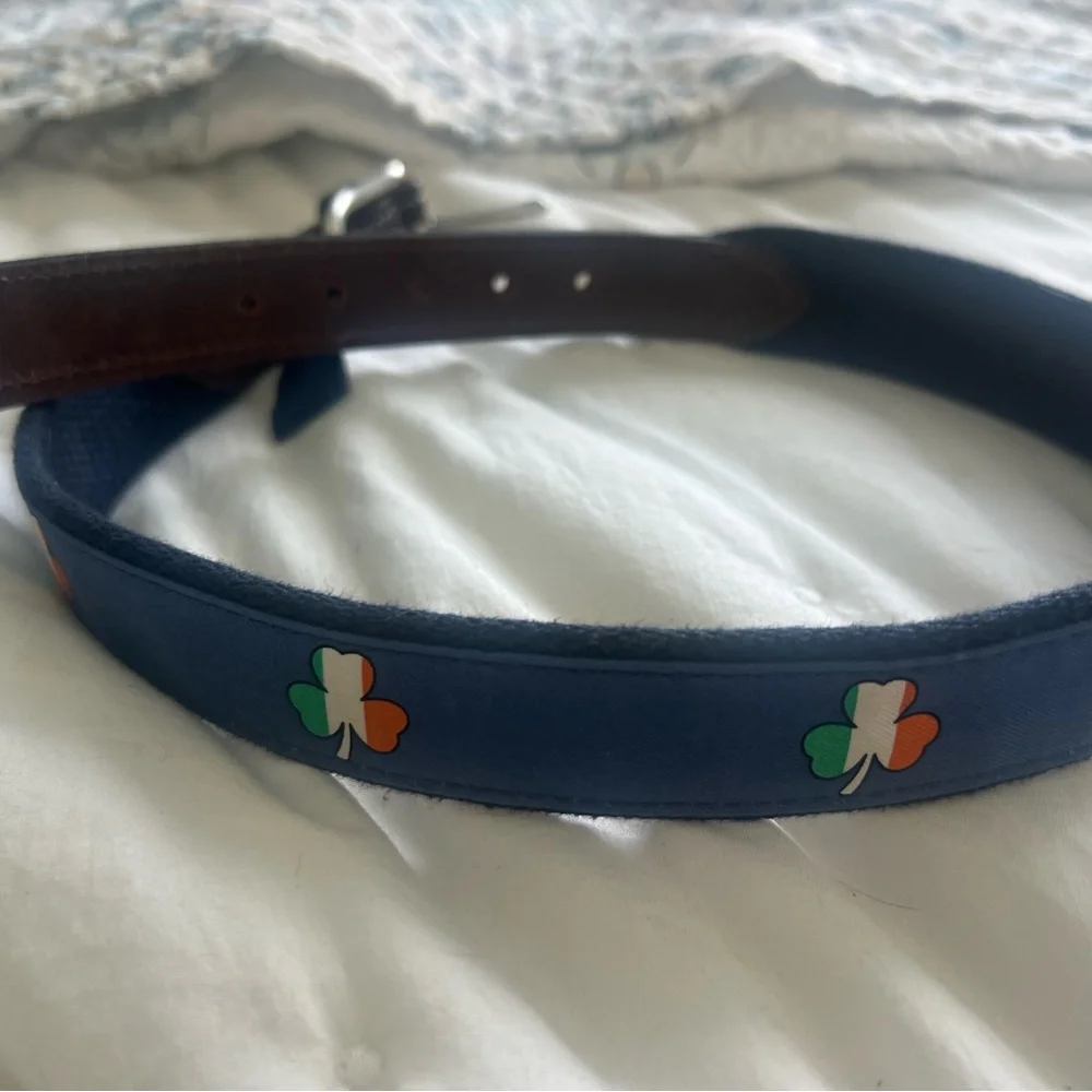Vineyard Vines Blue Belt with Shamrock Design
